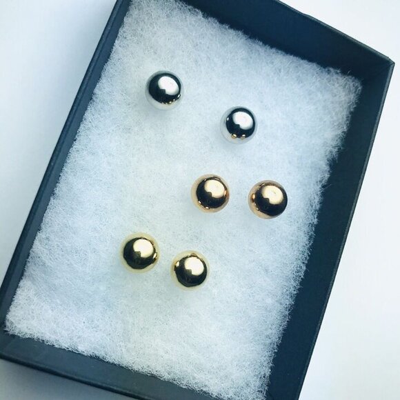 14k earrings 8mm ball stud earrings yellow gold rose gold white gold LOT - Picture 3 of 9